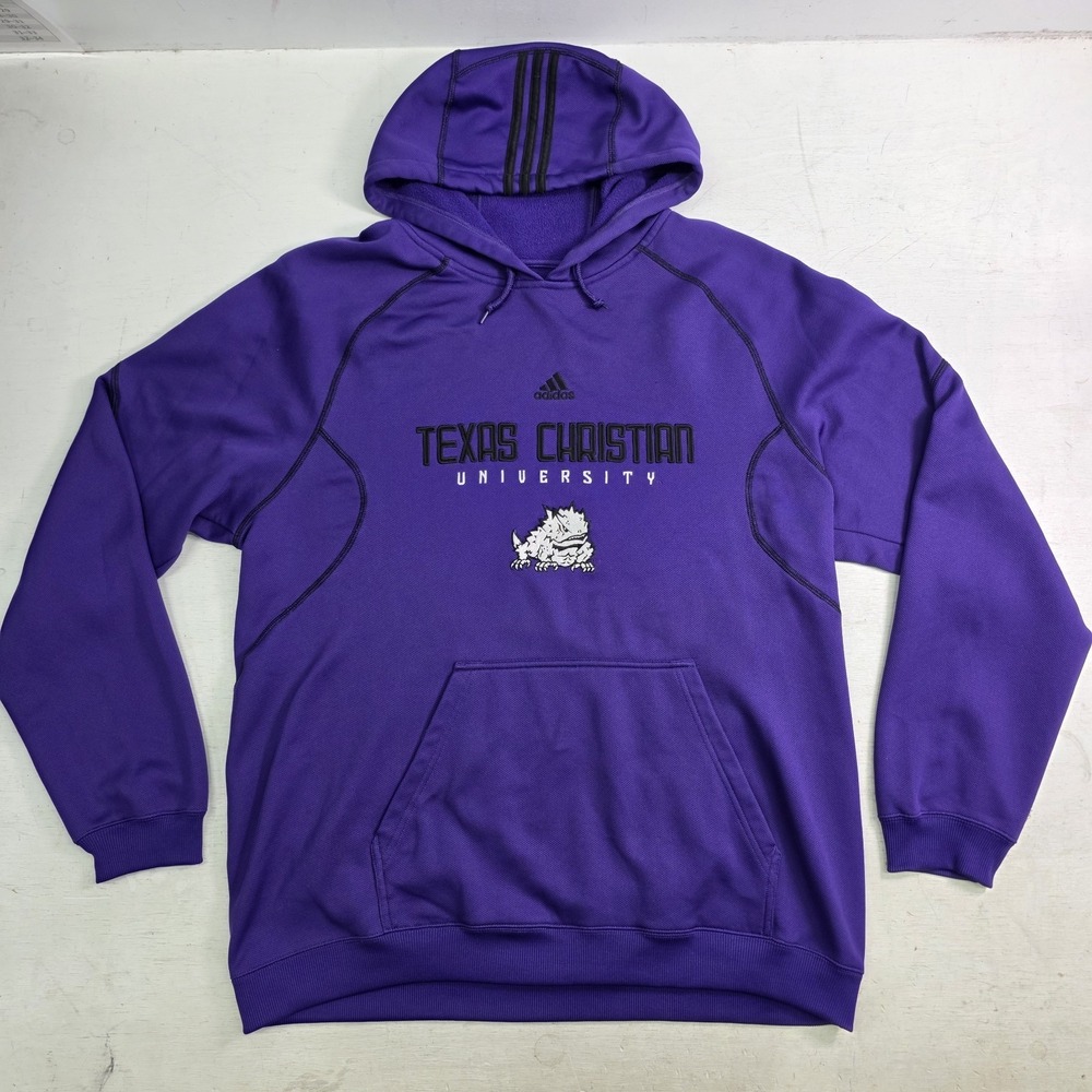 Adidas Texas Christian TCU Horned Frogs Hoodie Sweatshirt Mens XL Purple EUC